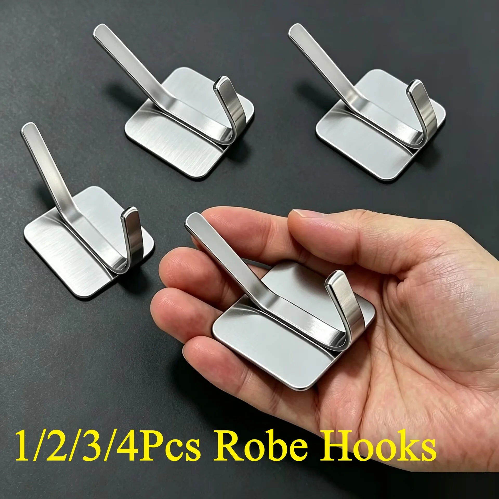 1/2/3/4Pcs Square Stainless Steel Heavy Duty Bathroom Towel Hooks Self Adhesive Coat Hooks  For Hanging Hats Coats Towels Robes