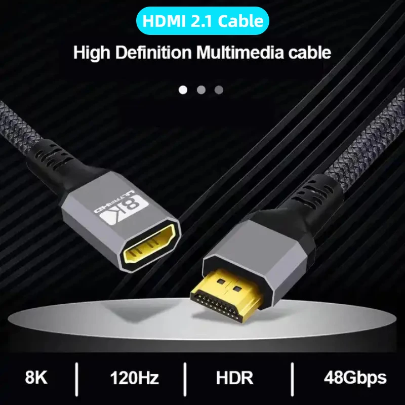 كابل تمديد HDMI 2.1 8K@60 هرتز، 4K@120 هرتز، 2K@144 هرتز كابل تمديد أنثى إلى ذكر للتلفزيون الذكي PS4 PS5 الكمبيوتر المحمول 48 جيجابت في الثانية