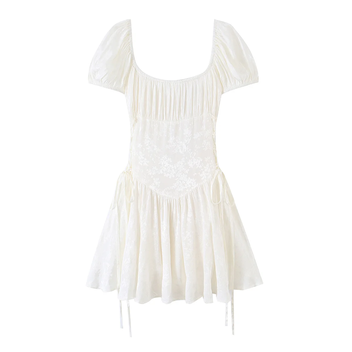 TFMLN Neues 2026 Damen-Minikleid mit Quadratischem Kragen, Puffärmeln, A-Linie, Elegantes, Figurbetontes Bandage-Partykleid für den Sommer – Detail 2