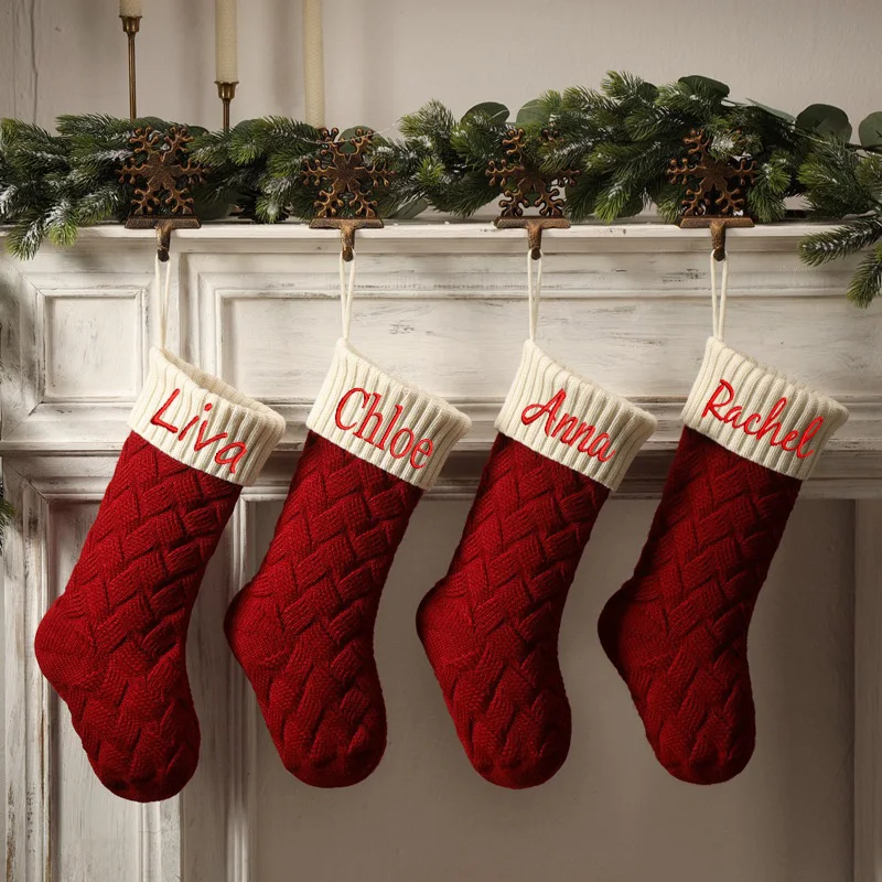 

Personalized Name Knitted Christmas Socks Gift Bag Home Decoration Products Woolen Christmas Tree Knitted Socks