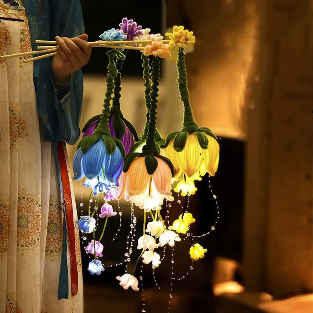 

Handmade Twisted Stick Lotus Flower Lantern Glowing with LED Light Chinese Traditional Lantern DIY Material Package
