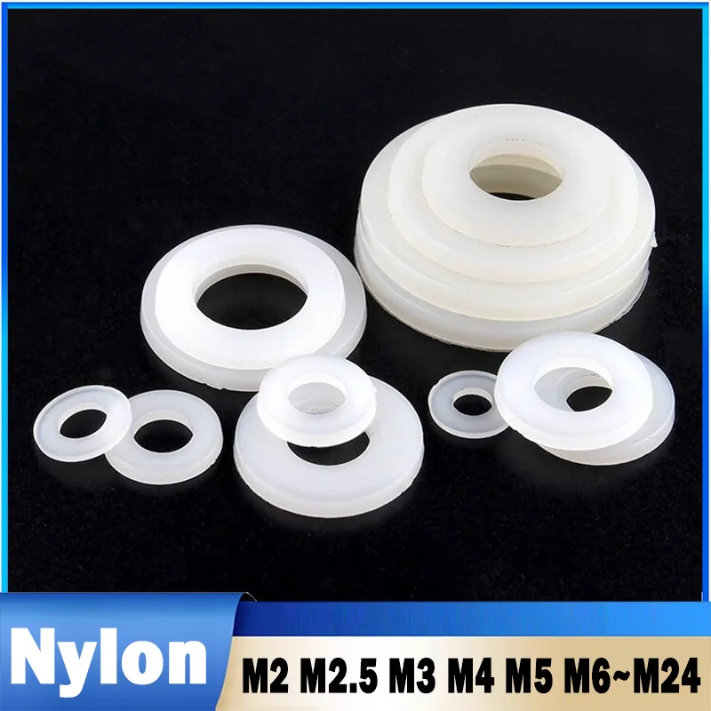 M2 M2.5 M3 M4 M5 M6 M8 M10 M12 M14 M16 M18 M20 M22 M24 White Plastic Nylon Flat Washer Plane Spacer Insulation Gasket Ring