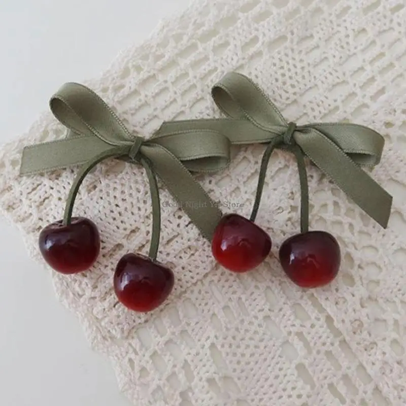  Cherry Bowknot Elastic Hair Bands and Hair Clip Set For Baby Girls Sweet Barrettes And Hair Ties Kids Accessories
