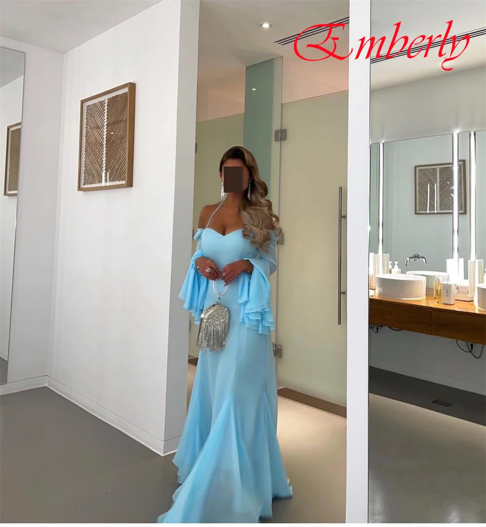 Robe de soirée sirène en mousseline de soie, col en v, manches longues, personnalisée, manches évasées, robes de soirée, robes d'occasion spéciale