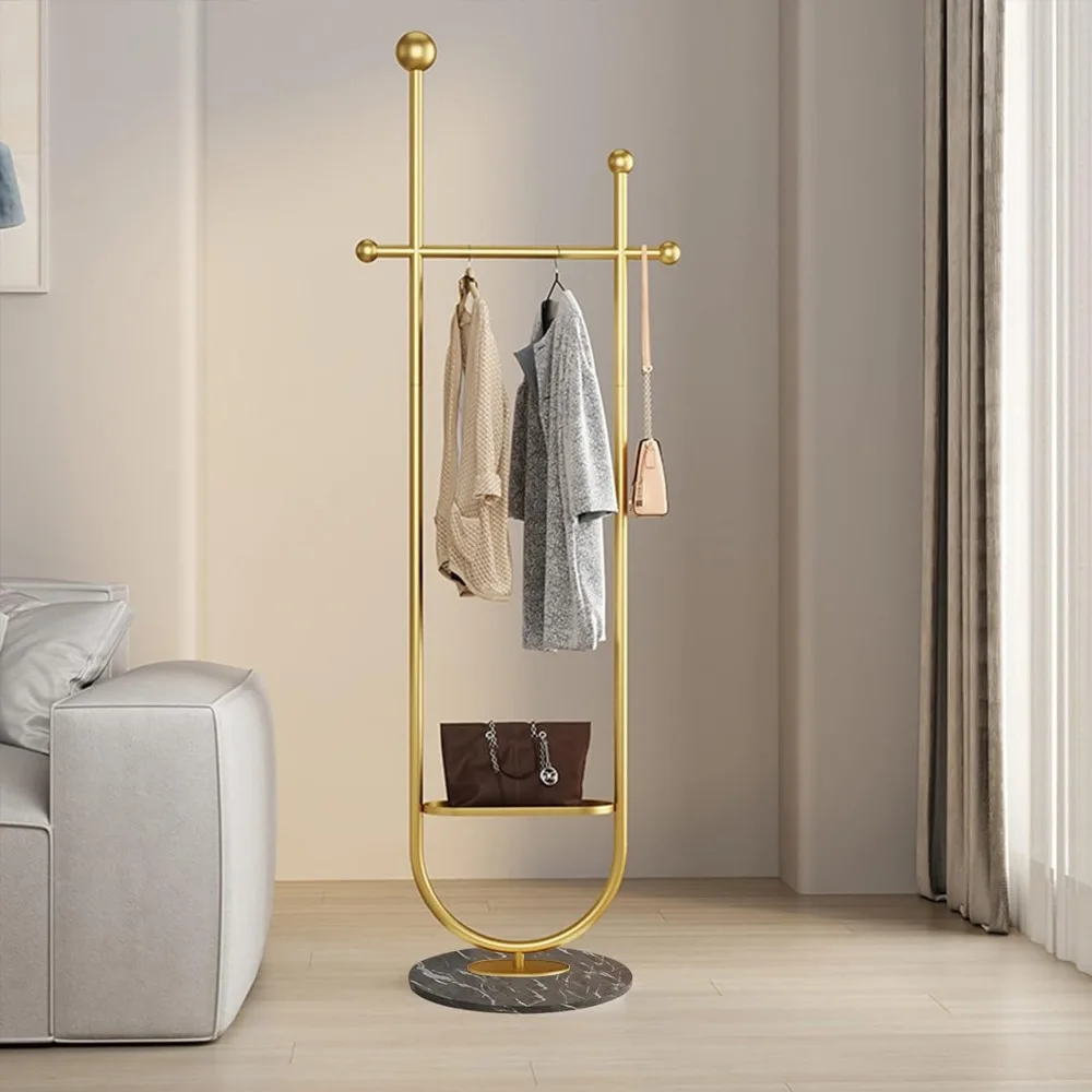 

Gold Clothing Rack, with Marble Base of Multifunctional Bedroom Clothes Standing Coat Rack,Movable Heavy-Duty Garment Rack Stand