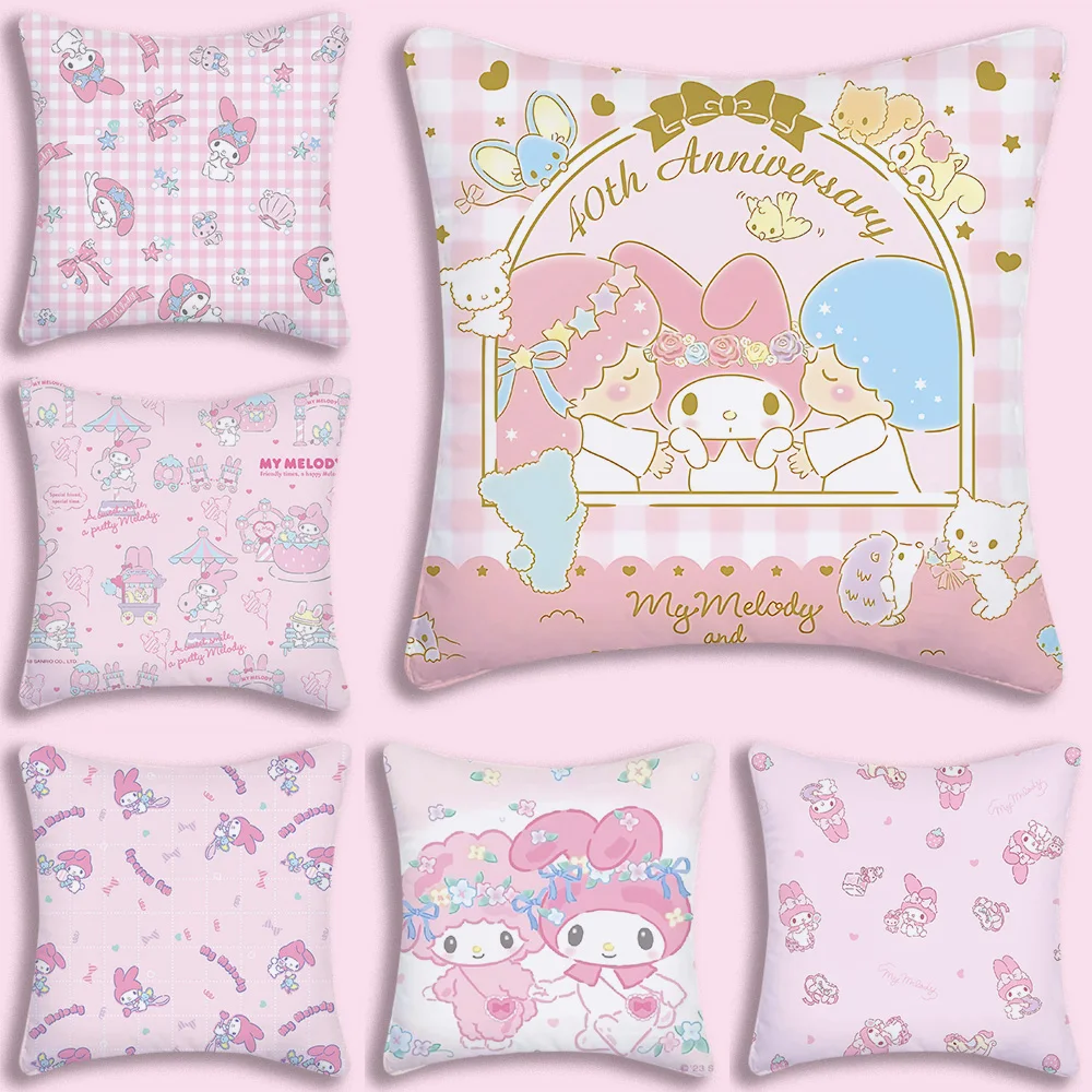 Hot Sanrios My Melody Pink Pillow Covers Cartoon Sofa Decorative Home Double-sided Printing Short Plush Cute Cushion New Cover