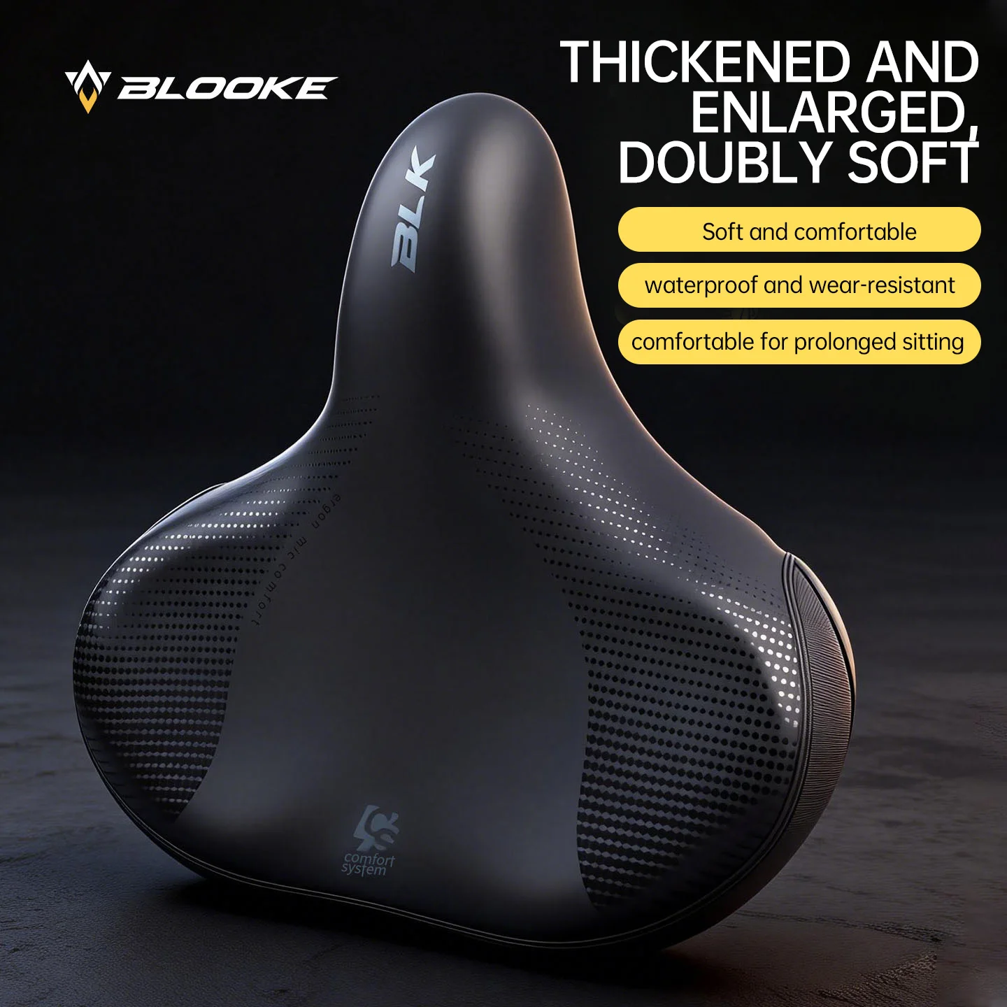 BLOOKE Extra-Thick Memory Foam Leisure Bike Saddle Oversized Seat Cushion for Comfortable Riding