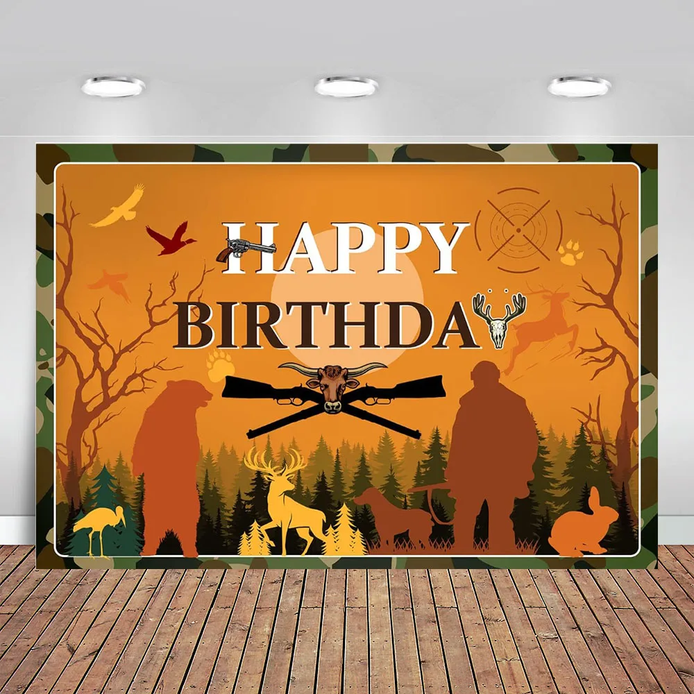 Hunting Birthday Backdrop Gone Hunting Forest Hunter Photo Background Hunting Background Camouflage Pattern Boy Birthday Party