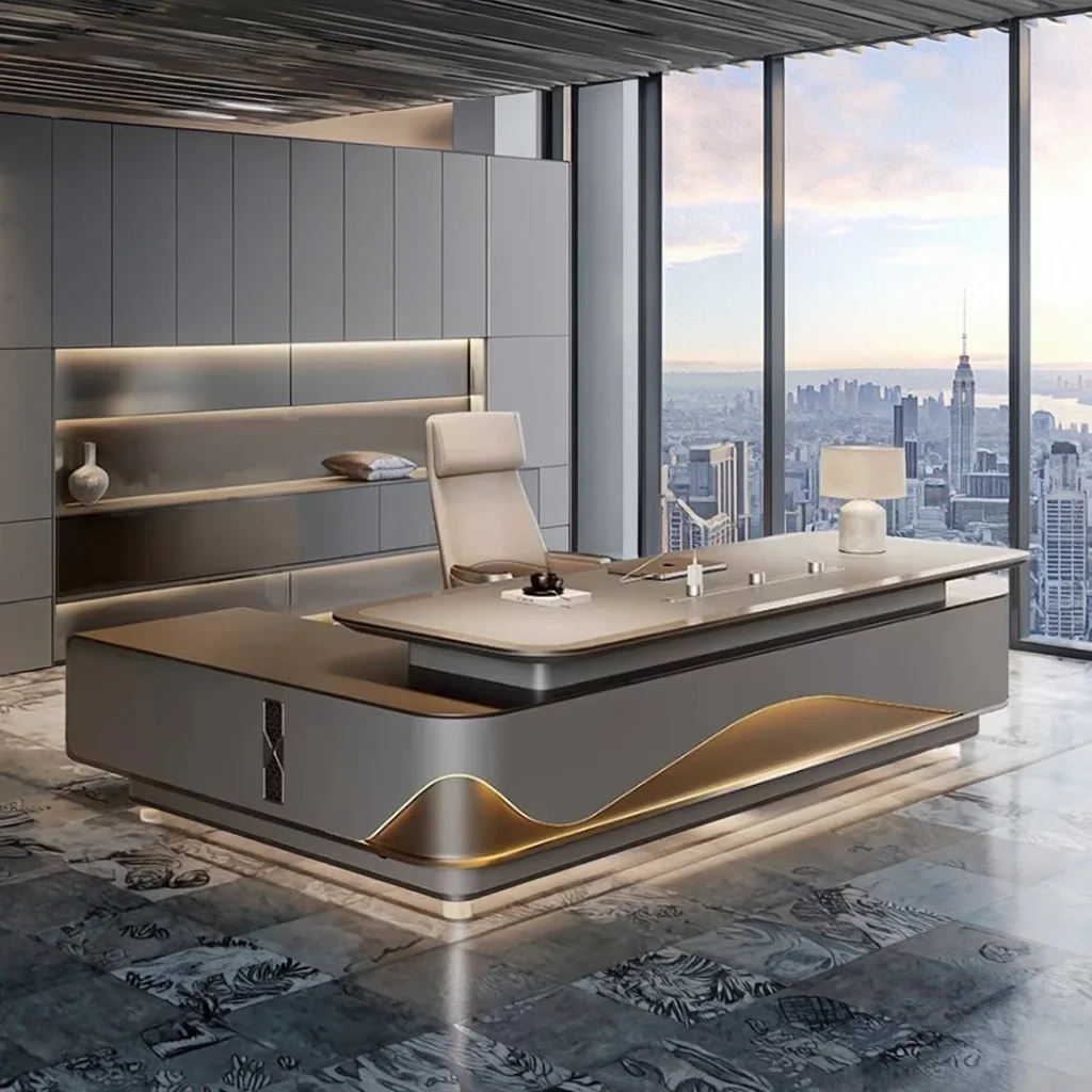 Luxury Modern Wooden Boss Office Table Desk Manager Executive L-Shaped Office Furniture Set for Home or Hospital Use