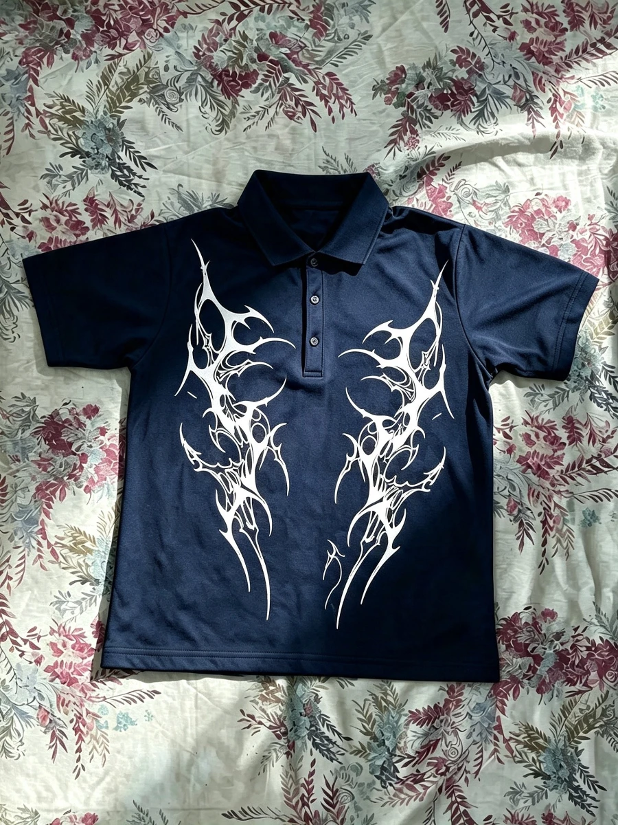 Polo Shirts Streetwear Dark Aesthetic Graphic Men's Golf Shirts Y2K Grunge Punk Gothic Oversize Hip Hop Short Sleeve Minimalist