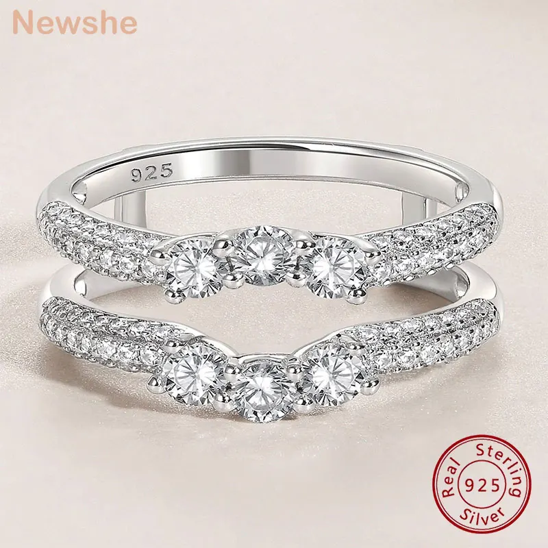 anel de casamento de prata para mulheres senhoras aneis conectados banda de zircao cubico joias de diamante de luxo enhancer newshe 925 01