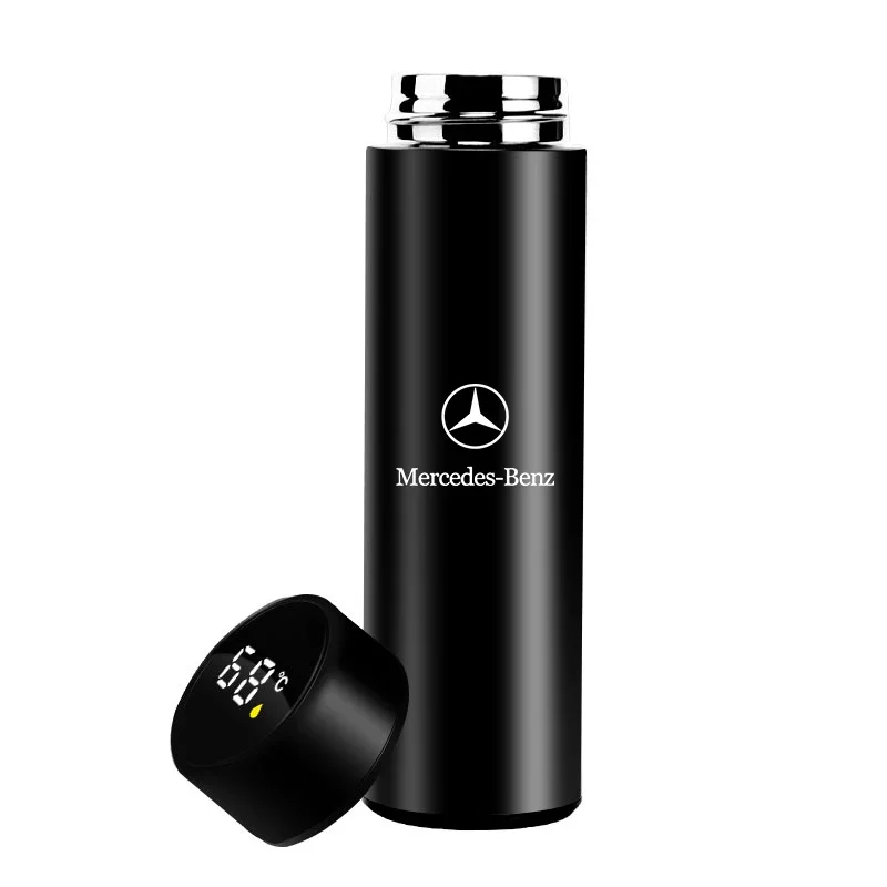 1Pcs Car Smart Thermos Bottle With Temperature Display Coffee Cup Stickers For Mercedes-Benz C320 CL55 CL600 CL65 C240 C280 C320