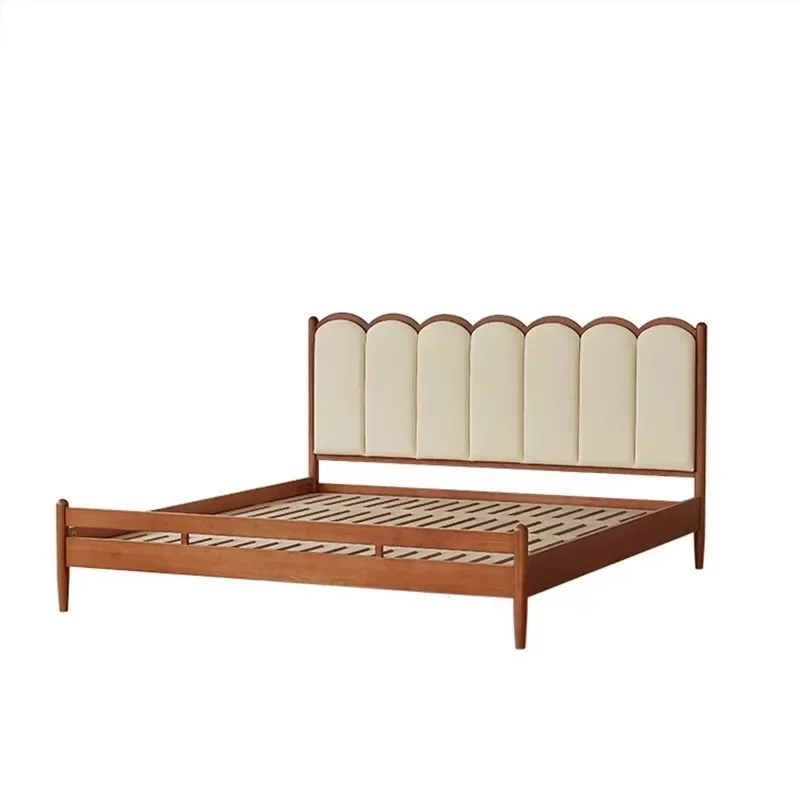 

Japanese soft bag double bed cherry wood retro master bedroom wave bed