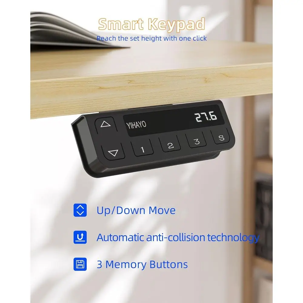 مكتب قائم مريح باللون الأبيض، ارتفاع قابل للتعديل 40 × 24، لوح مقسم، مكتب كمبيوتر للمكتب المنزلي مع سطح من الخشب الطبيعي #5