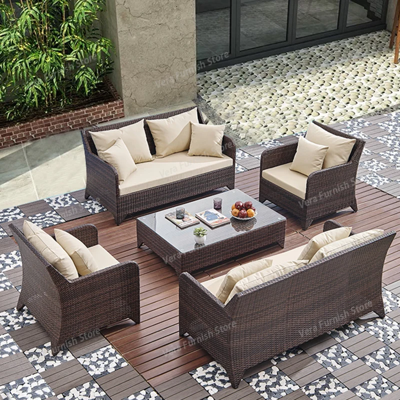 

Outdoor Combination Garden Sofas Modern Courtyard Nordic Villa Garden Sofas Open-air Plastic Rattan Furniture Sofá Jardín MHHYSF