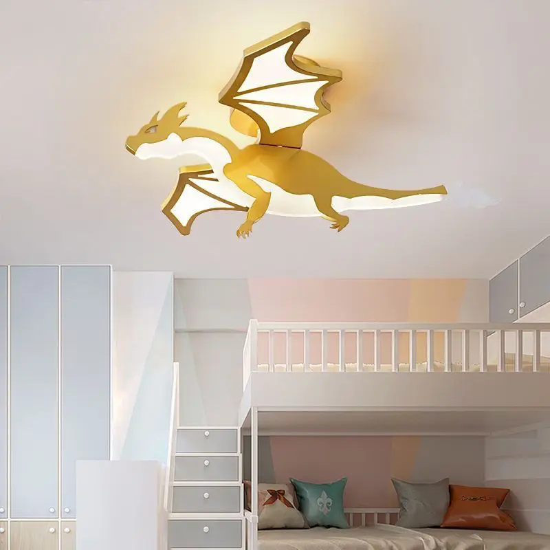 Modern Ceiling Chandelier Golden Dragon LED Lights Children Creative Bedroom Lamp Study Restaurant Room Decoration Ceiling Light