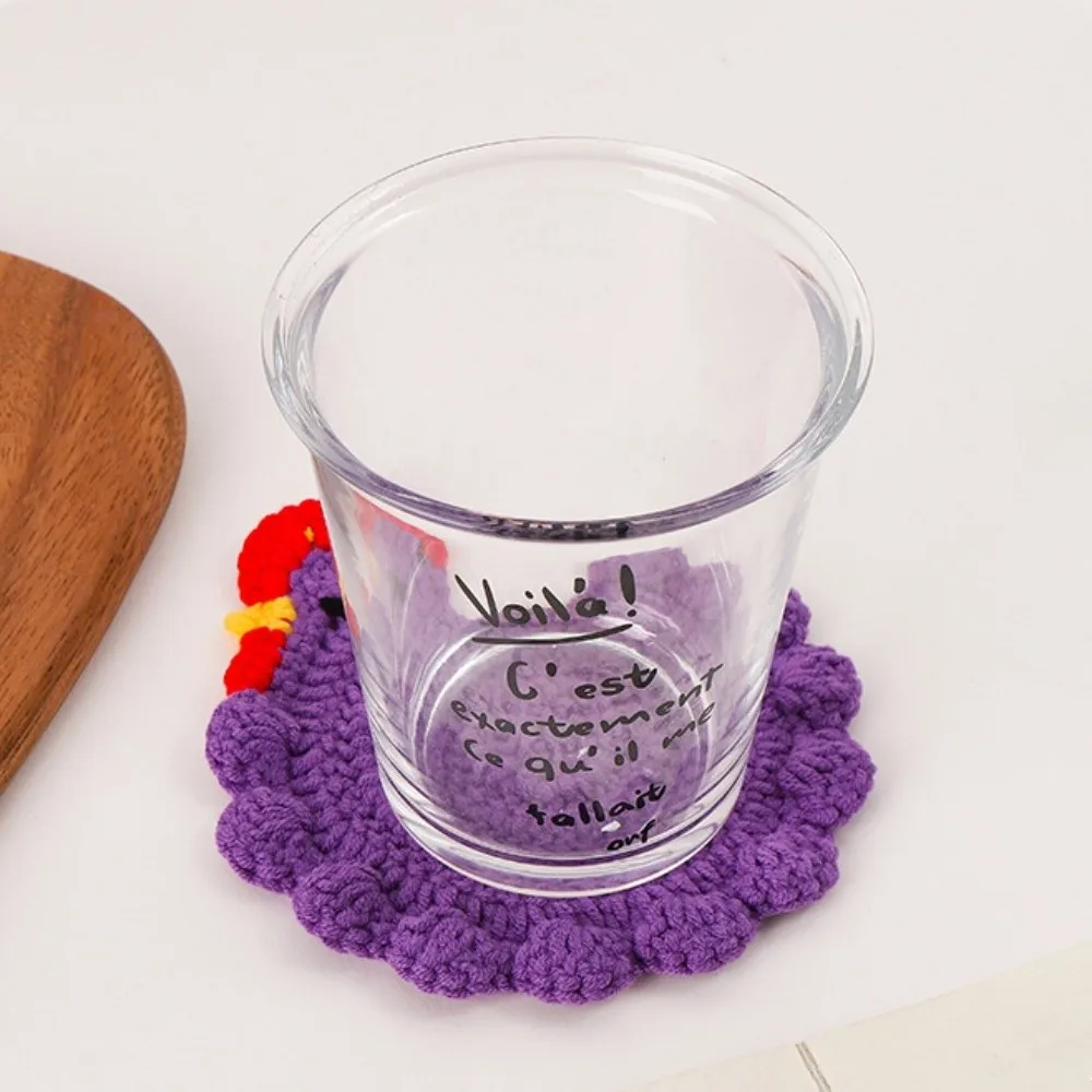 

Creative Cartoon Insulation Mat Hand-made Woven Crochet Coaster Big Rooster Shape Soft Cup Mat Kitchen Accessories