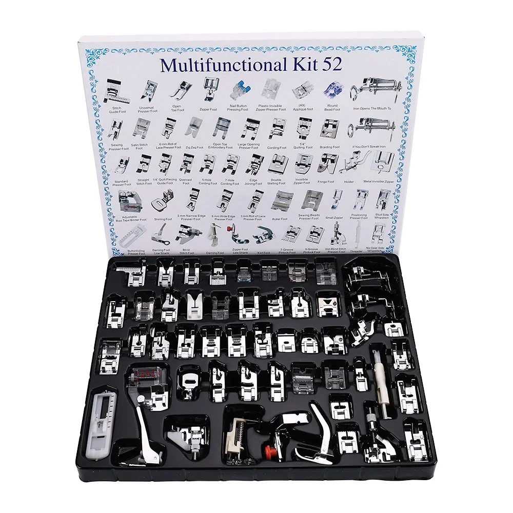 

52Pcs Sewing Machine Presser Foot Cloth Leather Splice For Brother Singer Durable Accessories Metal Multifunction Household Part