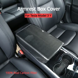 Armrest Box Cover for Tesla Model 3 Y 100% Real Carbon Fiber Armrest Box Protection Shell Car Decorative Accessories 2017-2023