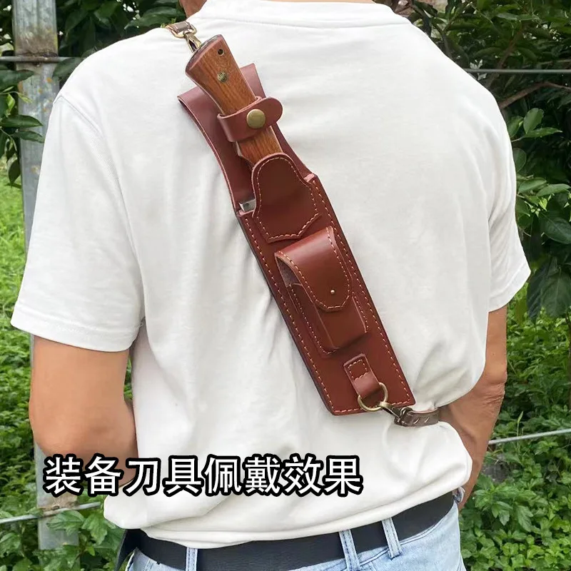 

1PC Strap Style Scabbard Universal Straight Knife Folding Knife Engraved Leather Case Cowhide Storage Case Handmade Knife Cover