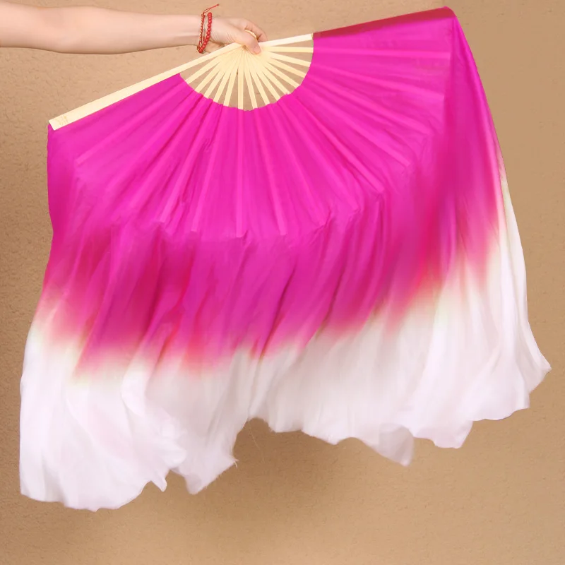 Voile en éventail circulaire 100% soie véritable chinoise, accessoires de spectacle pour danseuse, une paire, fluide, Extra Long, Double face, accessoire