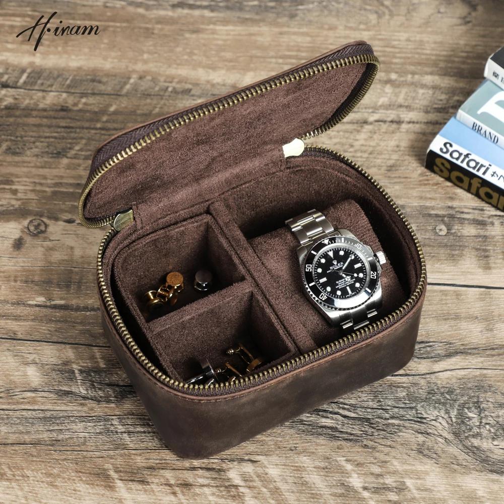 

Handmade Retro Genuine Leather Jewelry Storage Watch Box Organizer Display Travel Case Holder for Men Women Ring Accessories