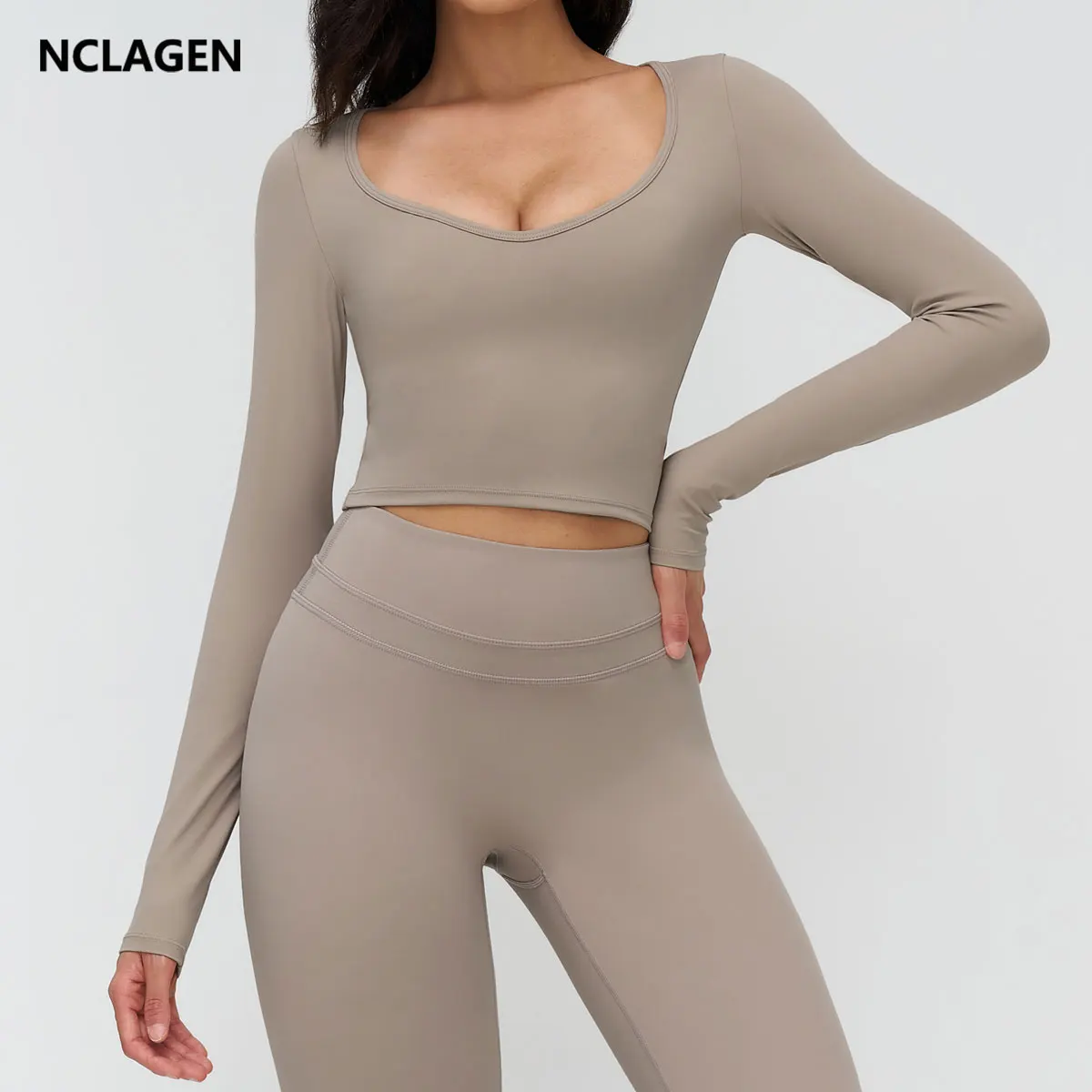 

NCLAGEN Yoga Top Women Long-sleeve V-neck Casual Fitness Wear Naked Feel Outdoor Quick Dry Running Blouse Pilates Sports Shirt