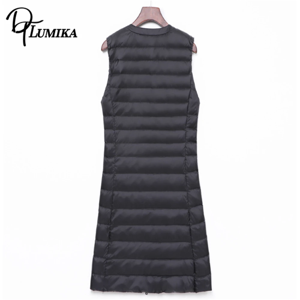 DTLumika 2025 سترة طويلة للنساء بلا أكمام الخريف الشتاء حجم كبير سترة دافئة بلون الصورة الفعلية سترة رخيصة