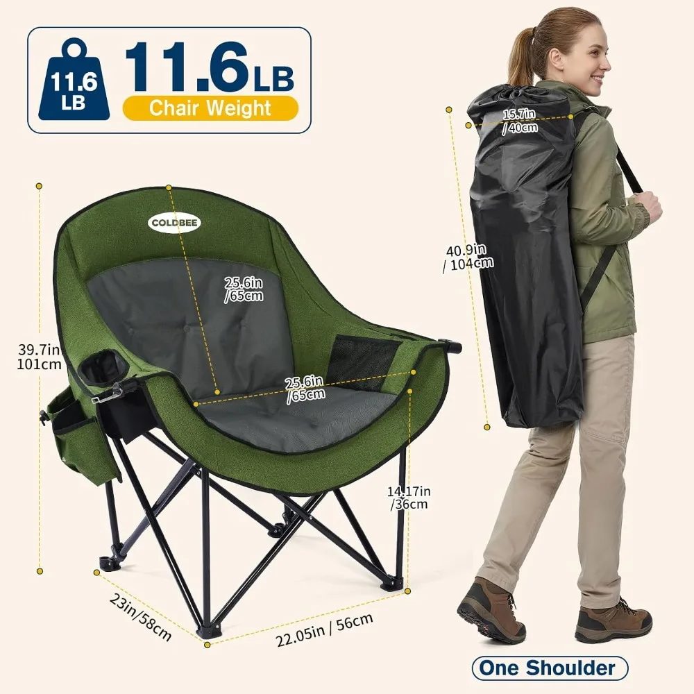 Heavy Duty Padded Folding Chairs for Adults with Cup Holders & Cooler Bag, Ideal for Outdoors