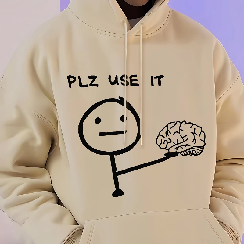 Give my brain Autumn winter models Men's Fleece windproof Warm Cotton Oversized Hoodie Outdoor Commuter Men's High Elastic top