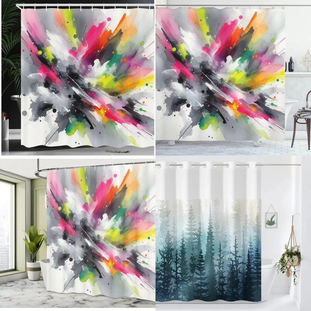 

modern abstract shower curtain: vibrant tones and serene dreams in soft fabric bathroom decor