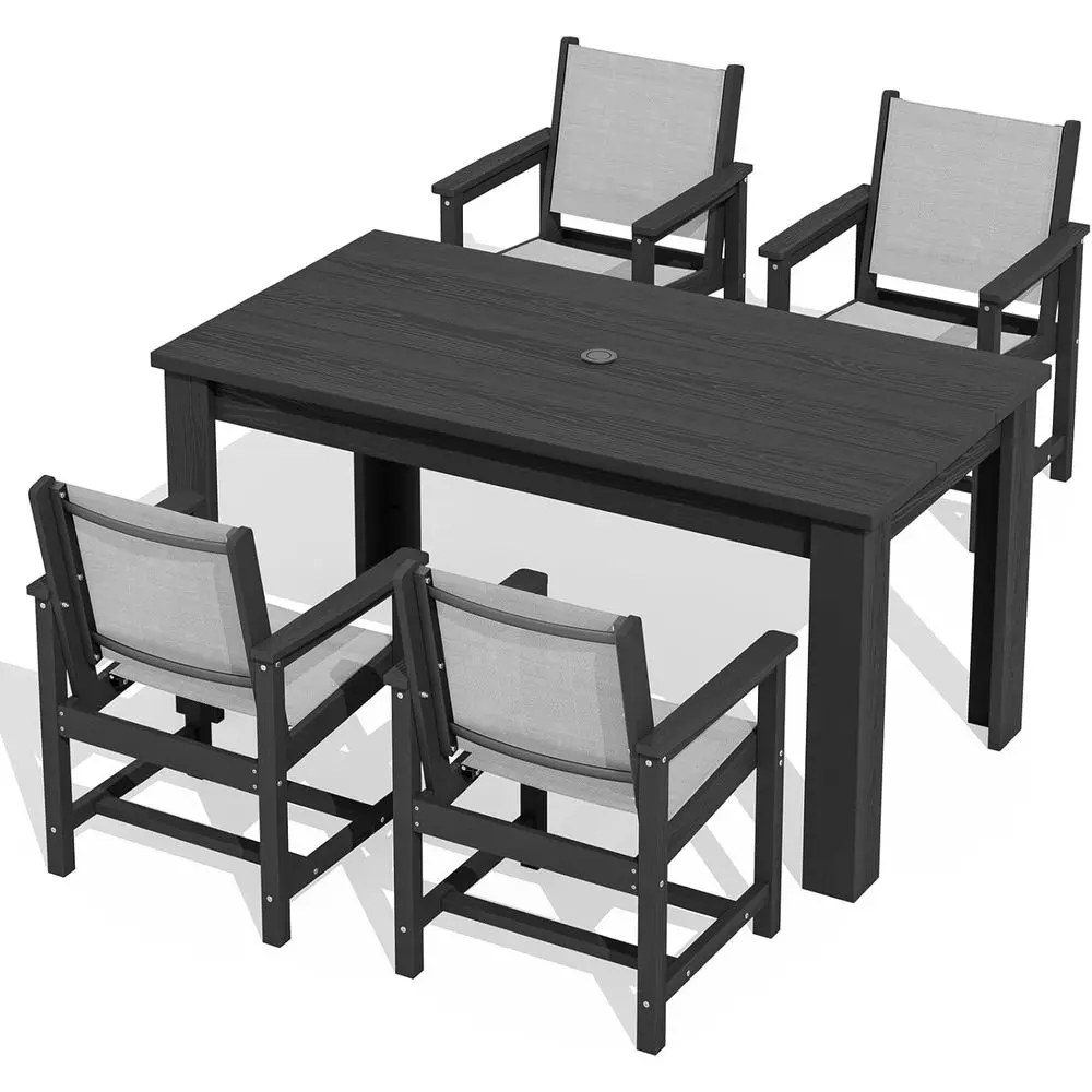 

Black Patio Dining Set for 4 with Umbrella Hole, Textilene Chairs, Ideal for Garden, Backyard, Poolside