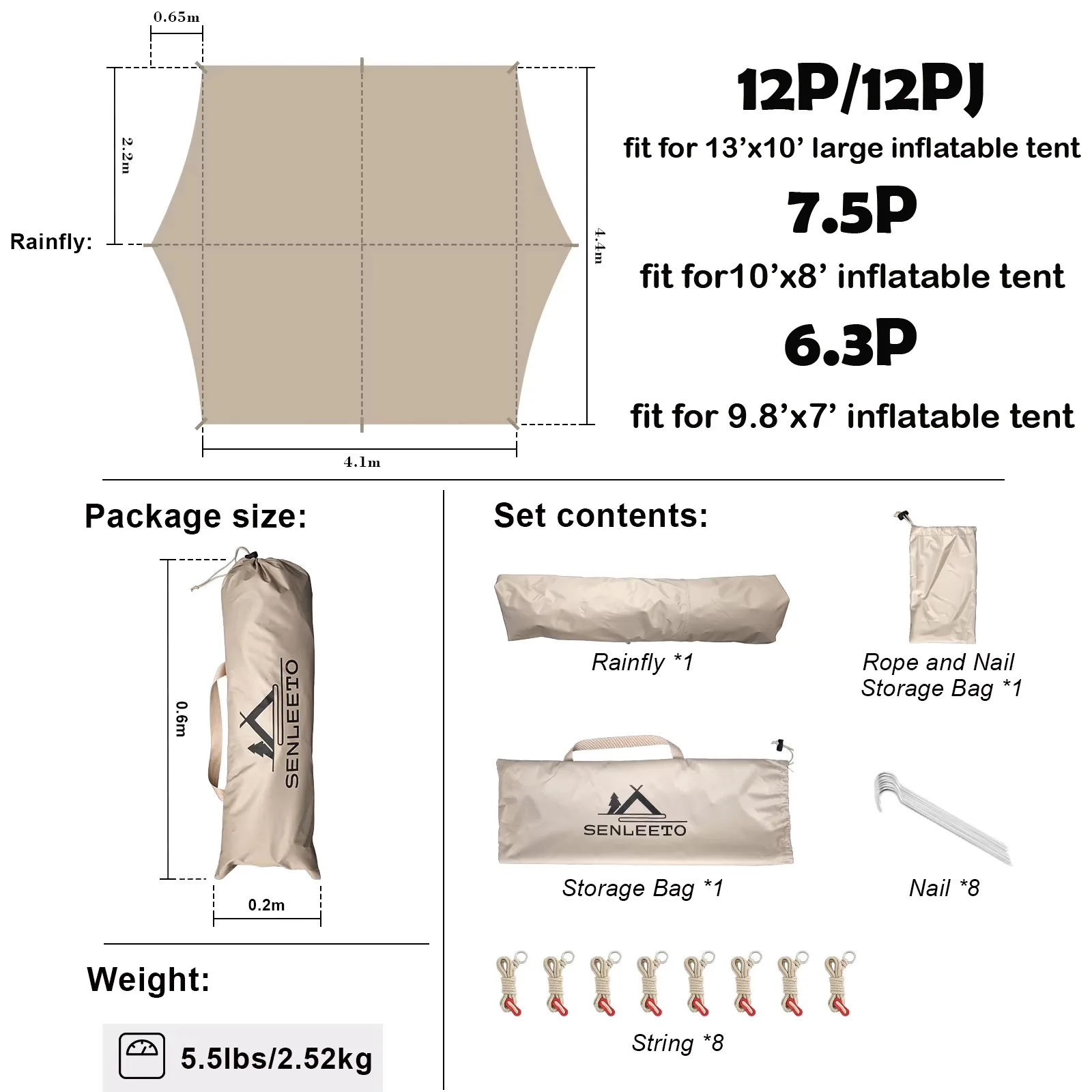 10‘ x 13’ Rainfly Fits for 6-8 People, Waterproof and Ultralight Survival Tent Shelter Awning Sunshade Cloth,Easy Set-Up Camping image 6