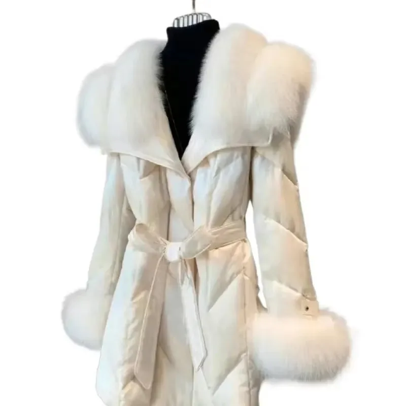 Winter New Femininity High-end Down Jacket Women Imported Shawl Fox Fur Collar Fur Down Coat Long Young  Slim-fit Fashion Jacket