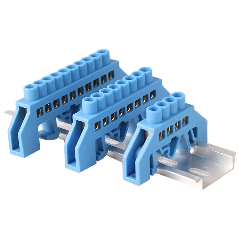 4P/6P/8P/10P/12P Copper Bridge Type Rail Terminal Blue Zero Line Screws Row Connection Electrical Terminal Block Strip