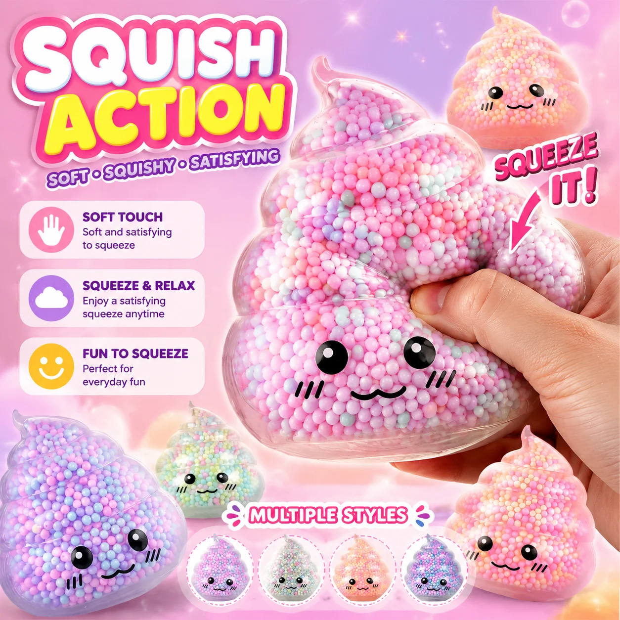 2PCS Squishy Poop Fidget Toys Stress Relief Balls Colorful Easter Basket Stuffers for Girls Kids Stress-Relieving Toy