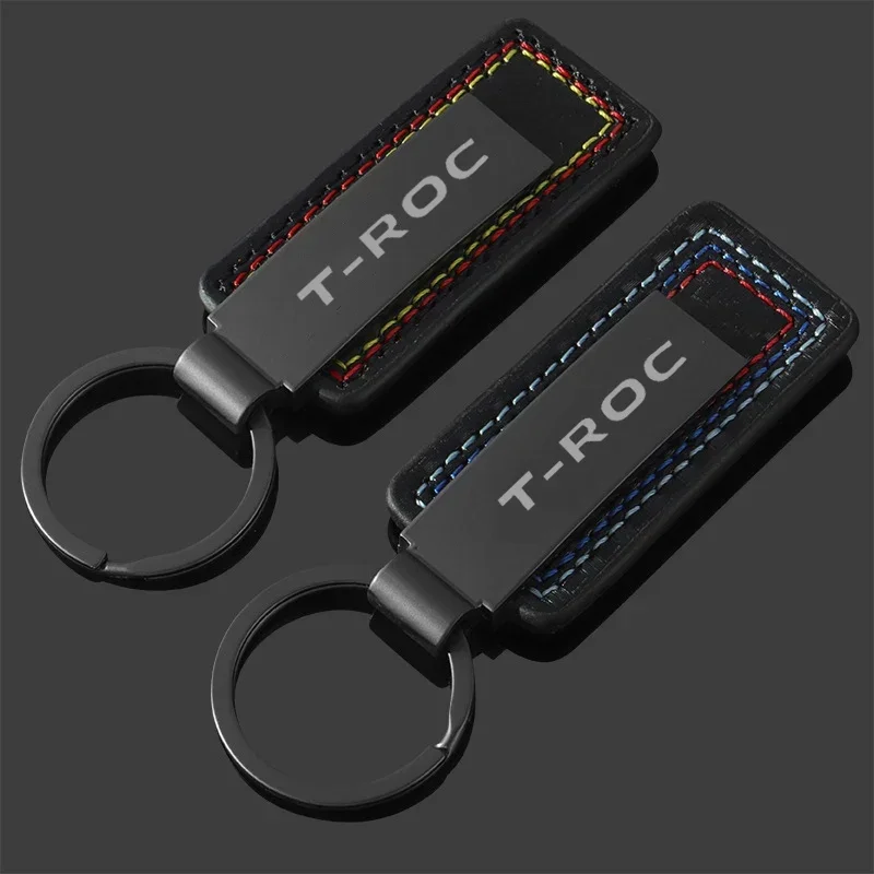 Car Key Chain Carbon Fiber Grain Keyrings Key Holder for VOLKSWAGEN VW T-ROC Logo Metal Key Rings Gifts Keychain Accessories