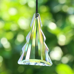 76mm Clear Christmas Tree Crystal Suncatcher prisma di vetro sfaccettato Art Wind Chime accessori decorazione da appendere per giardino all'aperto