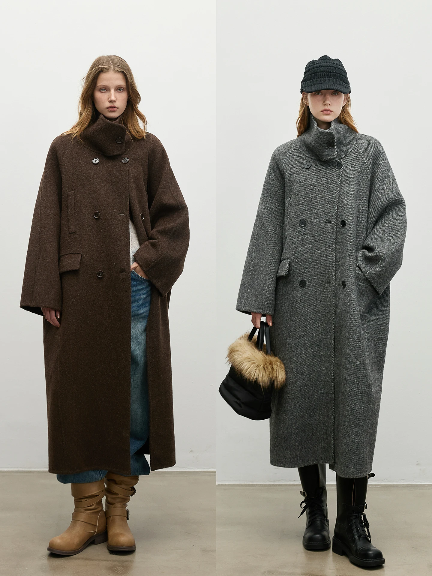 

Ultra-Long Beginning Class Bathtub High-End Feeling Alpaca Wool Collar Stand-Up Coat Korean Sle Women's Woolen Coat