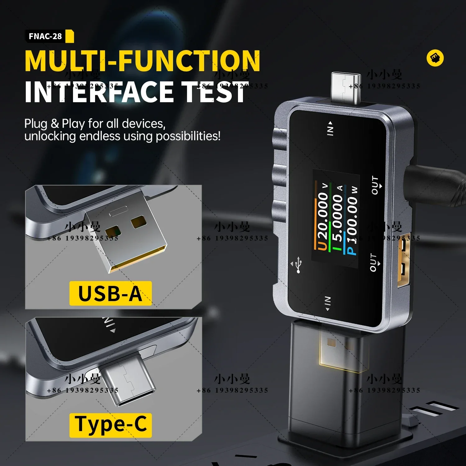 FNIRSI FNAC-28 6.5A Type-C USB Tester Digital Voltmeter Amper Voltage Current Tester Ammeter Power Bank Charger Capacity Meter