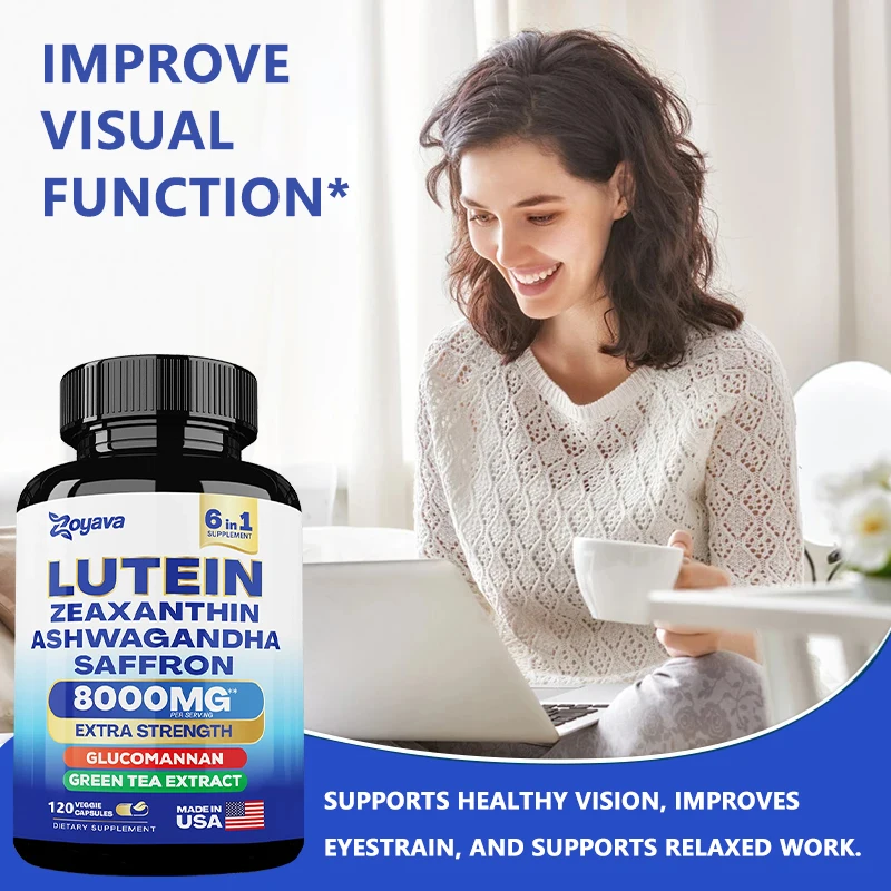 Lutein & Zeaxanthin Supplement 8000 Mg Eye Vitamins with Saffron for Adults, Eye Health Supplement, Supports Vision