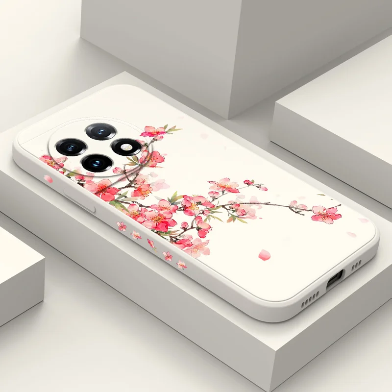 A Peach Blossom Phone Case For Oneplus 13 13R 12 12R 11 11R 10 10R 10T 9R 9RT 9 8T 8 7 7T Pro 5G Liquid Silicone Cover