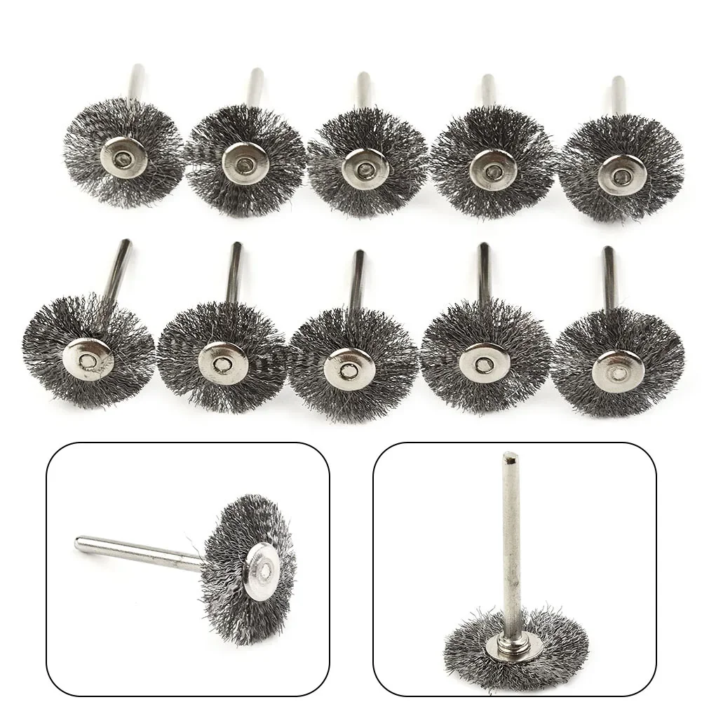 Jeu de brosses de roue en fil d'acier, brosse de polissage à tige de 3mm, brosses de tasse de roue métallique, outils éloignés, outil convertible, 22mm, 10 pièces