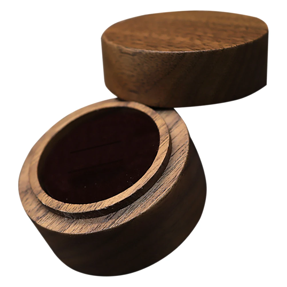 

Walnut Ring Box Two Slots for Wedding Proposal Ceremony Black Velvet Lining Wood Storage Jewelry Gift Boxes Holder