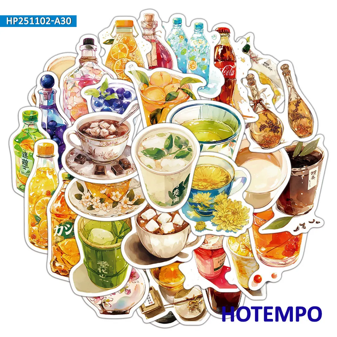 Cute Drink Stickers Set, Pop Beverage Delicious Food Graffiti, for Laptop Phone Luggage Scrapbook, Funny Sticker Pack, 10/30PCS