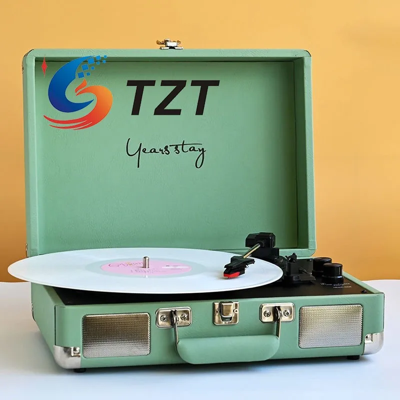 TZT Bluetooth Vinyl Record Player with Speakers 3 Speeds (Matcha Green/White/Brown/Pink/Black) for 7