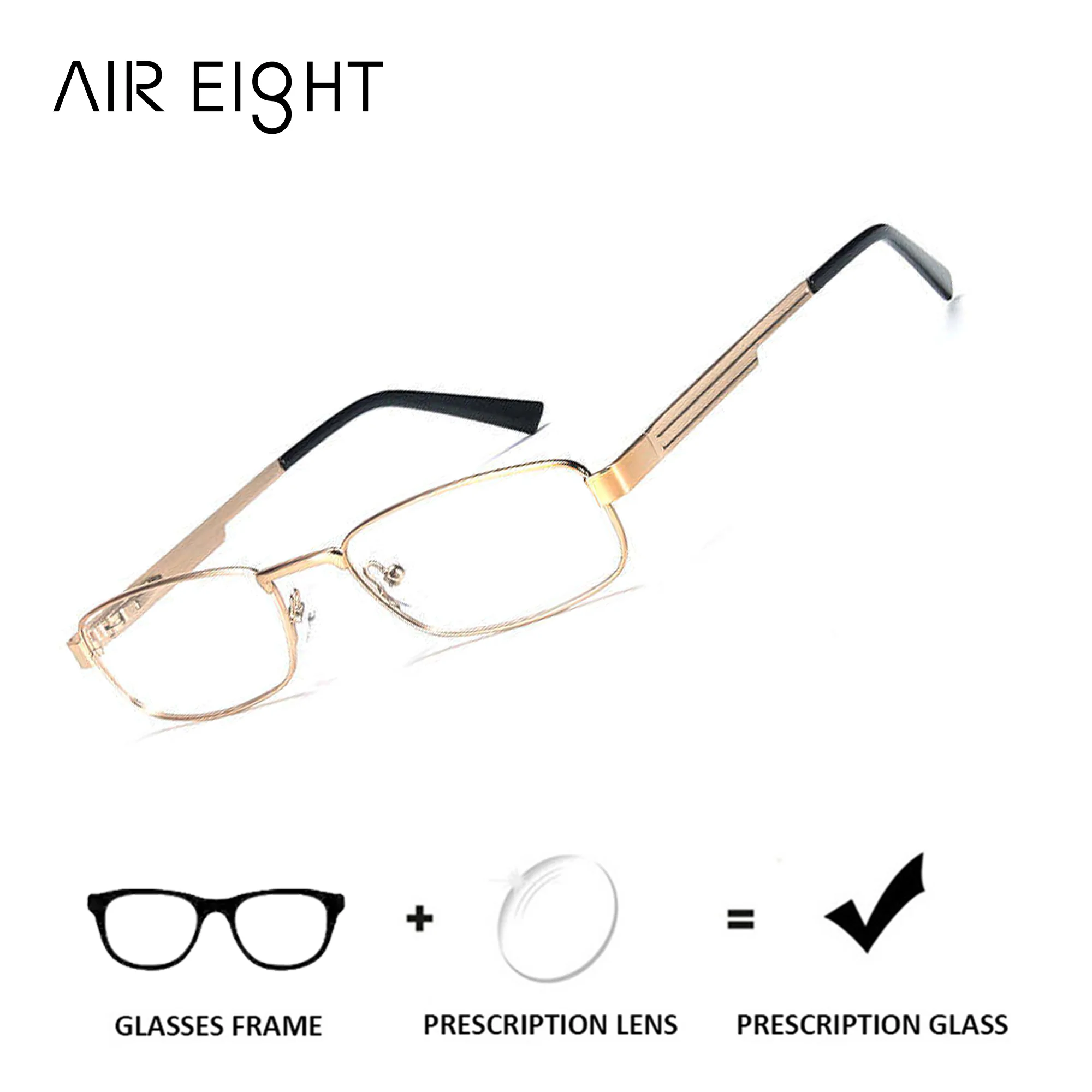 

AIR EIGHT Men's Rectangle Metal Prescription Glasses Anti Blue Light Photochromic Optical Lenses with Recipe Myopia Eyewear