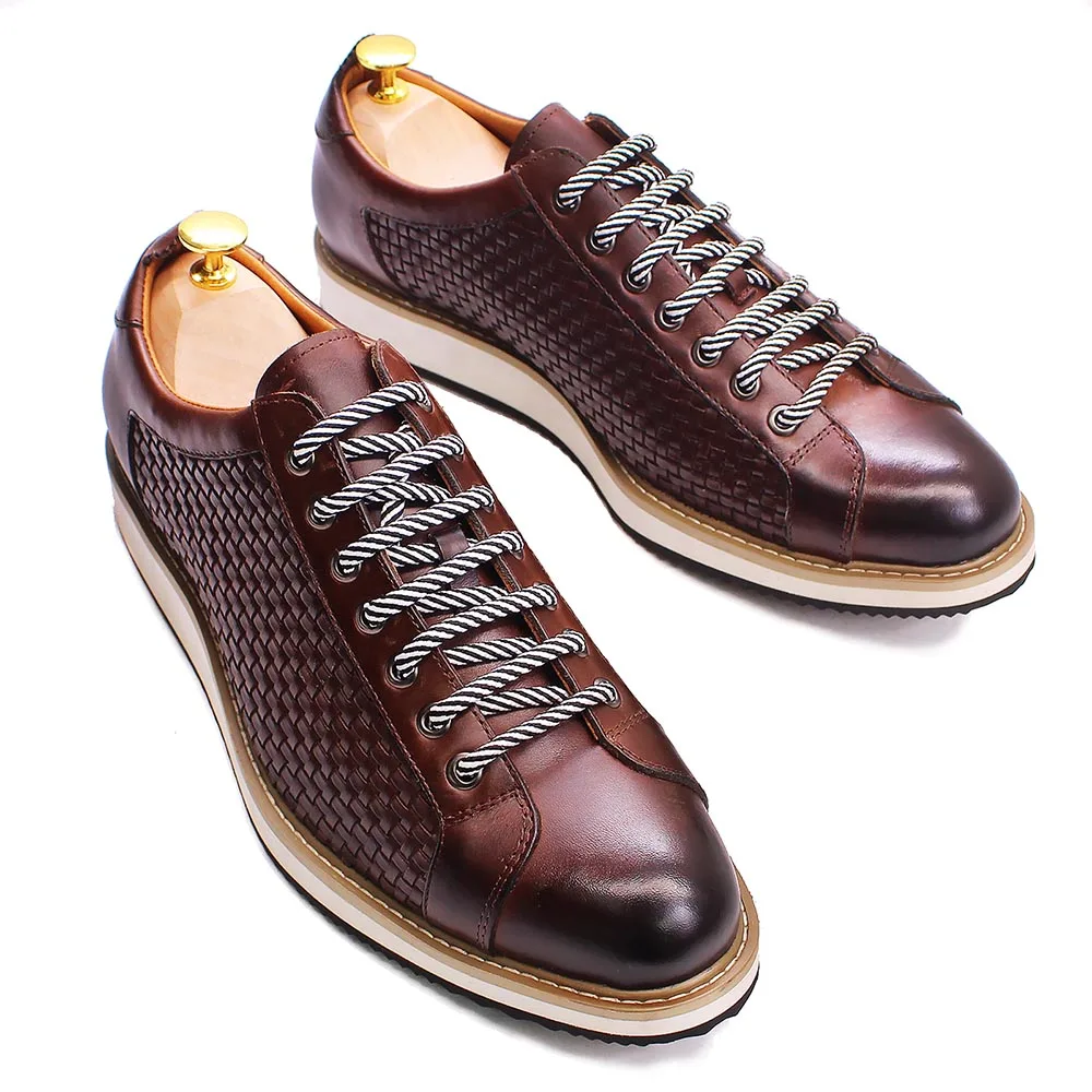 Sapatilhas masculinas genuínas de couro de vaca, sapatos casuais com renda de 7 ilhós, sapato europeu de luxo para dirigir, sapatos masculinos ao ar l