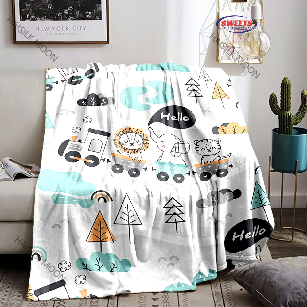 Cute Ranch Cartoon Small Animal Theme Print Flannel Fleece Throw Blanket, Lightweight Cozy Plush for Adults and Children, Gifts