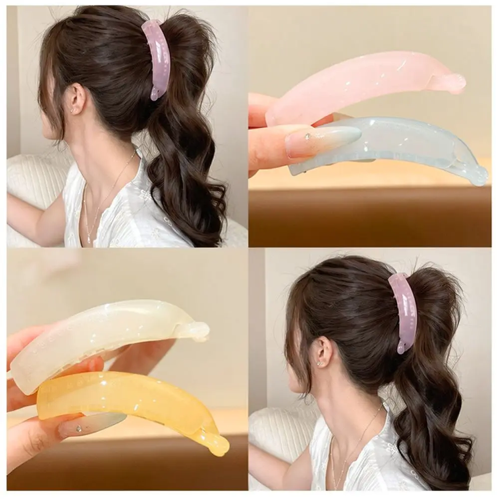 Fashion Geometric Banana Clip Jelly Color Ponytail Holder Elegant Styling Accessory Women Secure Grip Hair Barrette